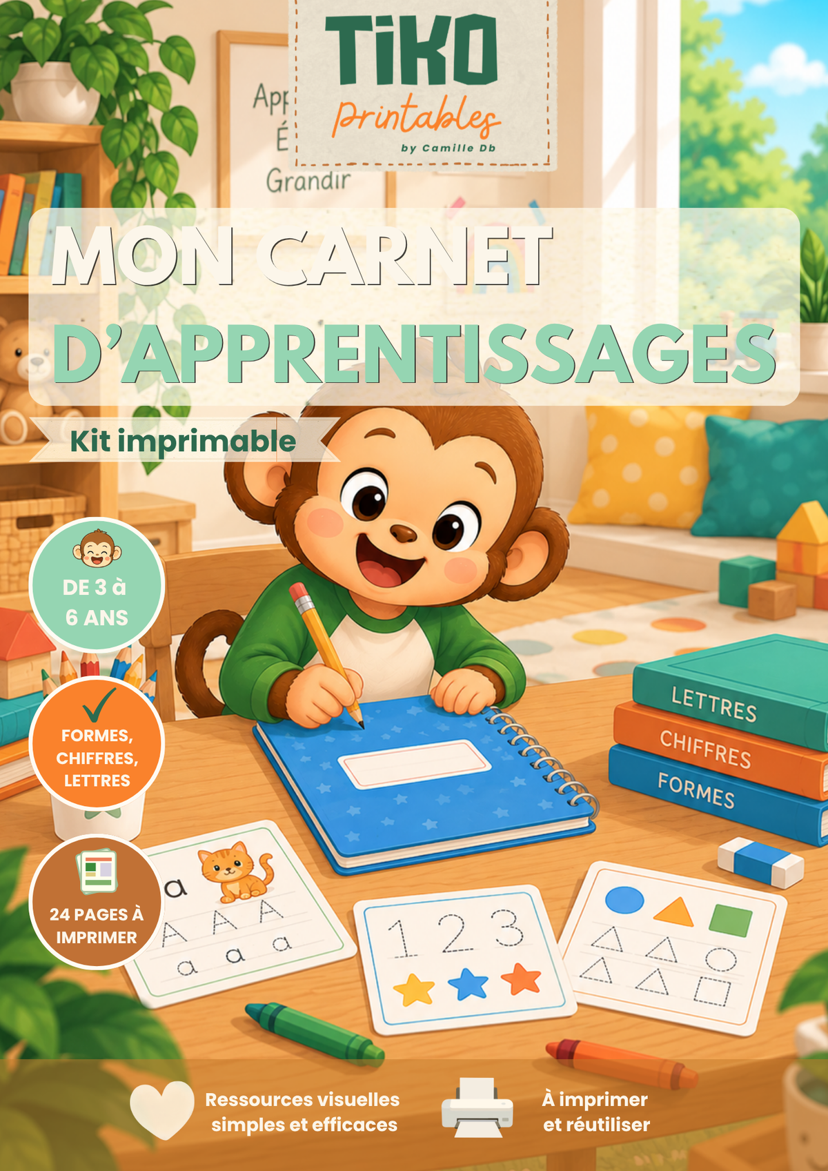 Mon carnet d'apprentissages "Lettres, chiffres & formes" TIKO - à imprimer